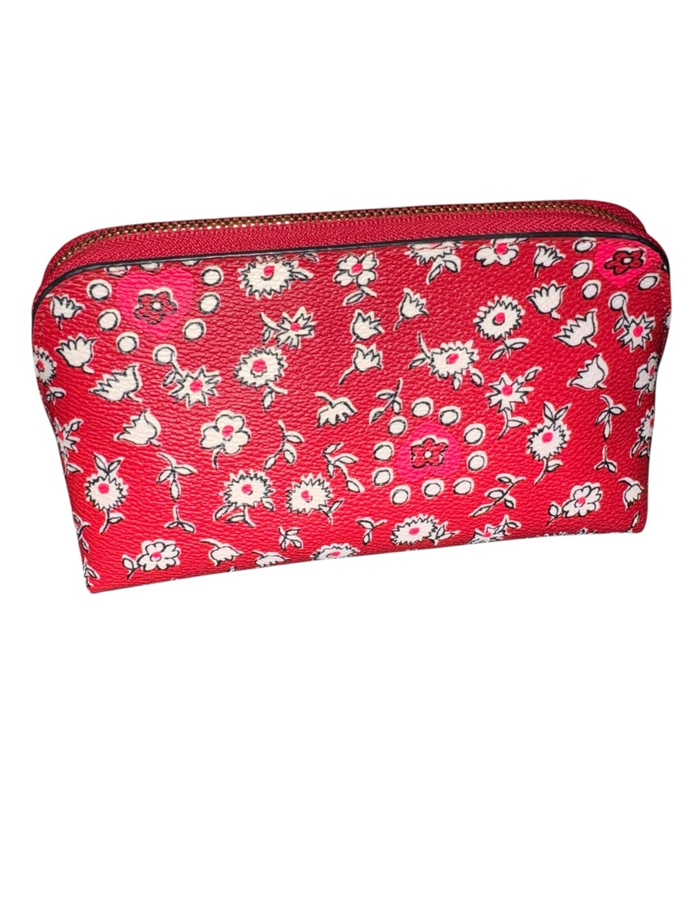 Coach Red Floral Zip Cosmetic Pouch